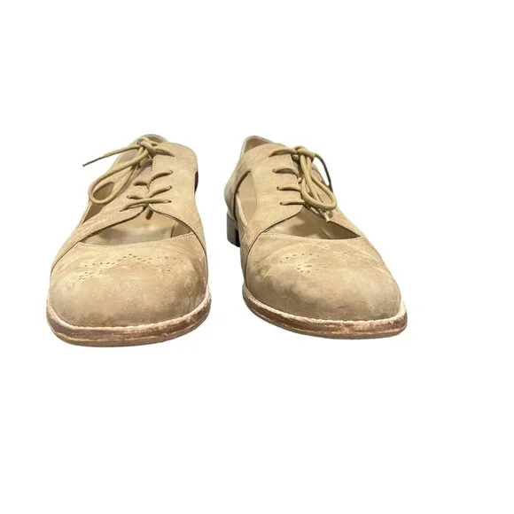 Stuart Weitzman Tan Suede Cutout Lace Up Oxfords Wingtips Size 11 Classic Preppy - Picture 4 of 7